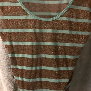 Gold and teal sparkly striped top